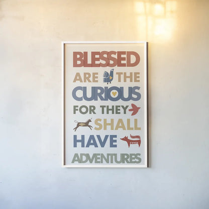 Blessed are the Curious by Mercedes Lopez Charro. shown as a paper print in a white frame. Available as a archival giclee rolled canvas, fine art paper, or poster print. SKU 77123h.