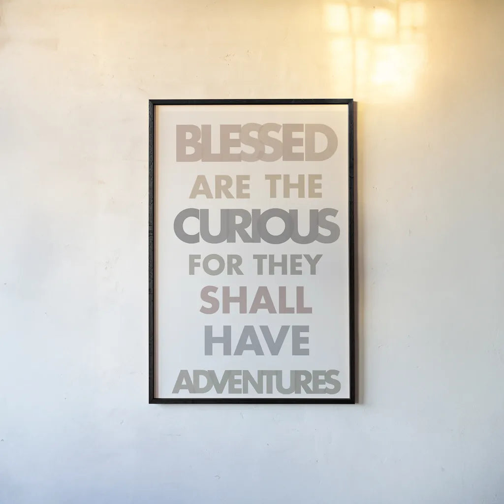 Blessed are the Curious II by Mercedes Lopez Charro. shown as a paper print in a black flame. Available as a archival giclee rolled canvas, fine art paper, or poster print. SKU 77214h.