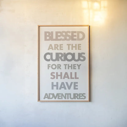 Blessed are the Curious II by Mercedes Lopez Charro. shown as a paper print in a natural frame. Available as a archival giclee rolled canvas, fine art paper, or poster print. SKU 77214h.