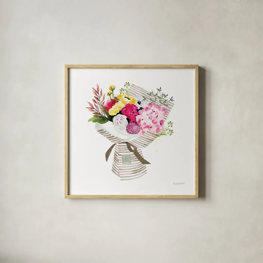 Bloom with Grace by Mercedes Lopez Charro. Shown in a natural wood glass frame for a timeless modern aesthetic. Available as an archival giclee rolled canvas, fine art paper, or poster print. SKU 72144a.