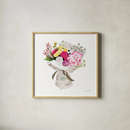 Bloom with Grace by Mercedes Lopez Charro. Shown in a natural wood glass frame for a timeless modern aesthetic. Available as an archival giclee rolled canvas, fine art paper, or poster print. SKU 72144a.