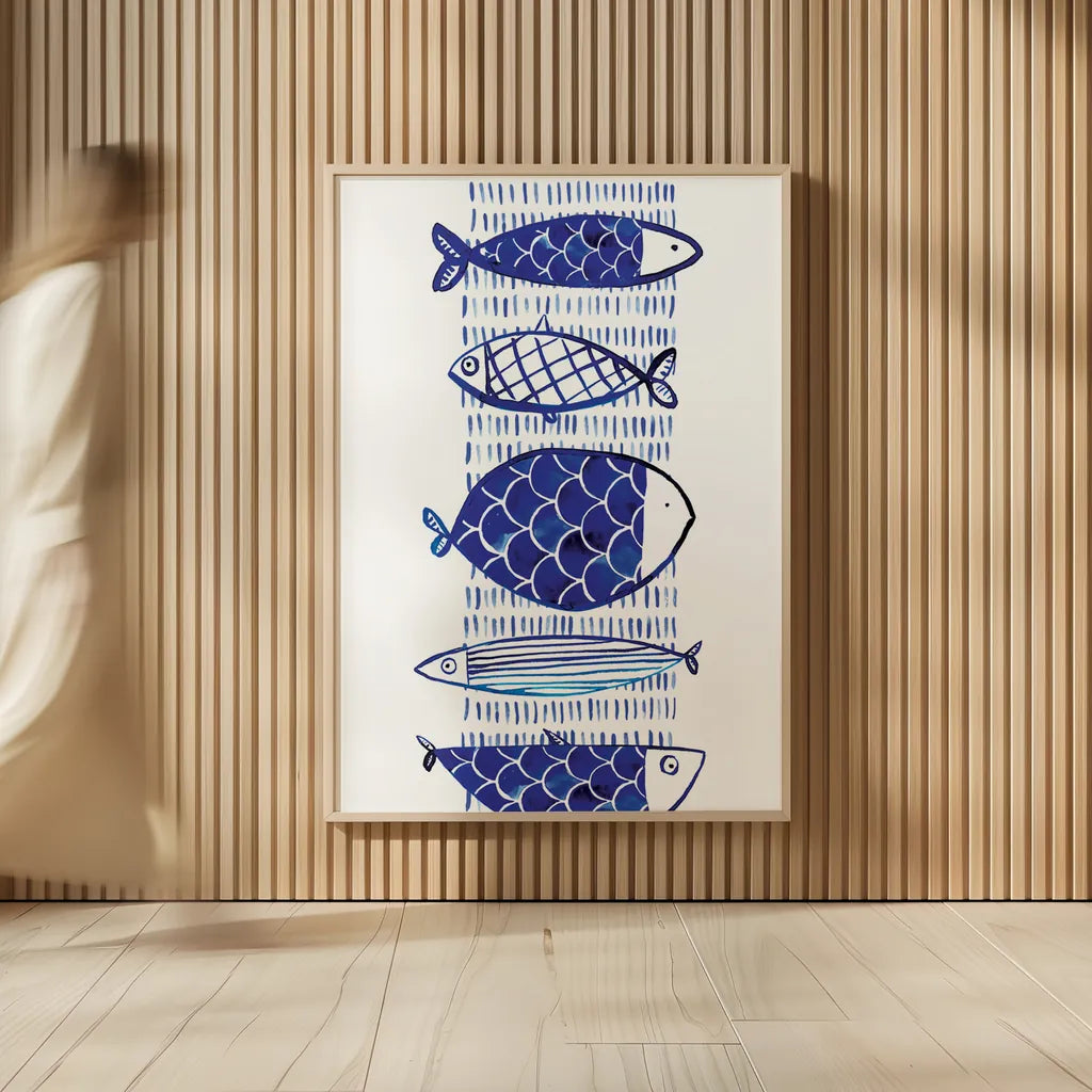 Blue Fish I by Mercedes Lopez Charro. shown as over sized large wall art. Available as an archival giclee rolled canvas, fine art paper, or poster print. SKU 77493h.