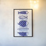 Blue Fish I by Mercedes Lopez Charro. shown as a paper print in a black flame. Available as a archival giclee rolled canvas, fine art paper, or poster print. SKU 77493h.