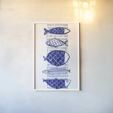Blue Fish I by Mercedes Lopez Charro. shown as a paper print in a white frame. Available as a archival giclee rolled canvas, fine art paper, or poster print. SKU 77493h.