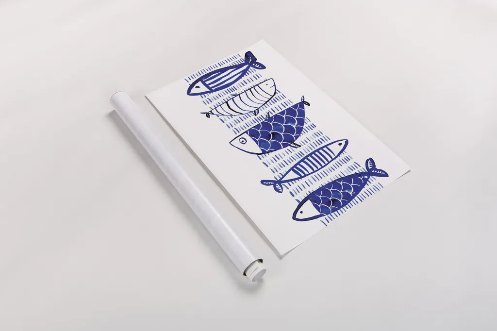 Blue Fish II by Mercedes Lopez Charro. shown as a rolled paper print. Available as archival giclee rolled canvas, fine art paper, or poster print. SKU 77494h.