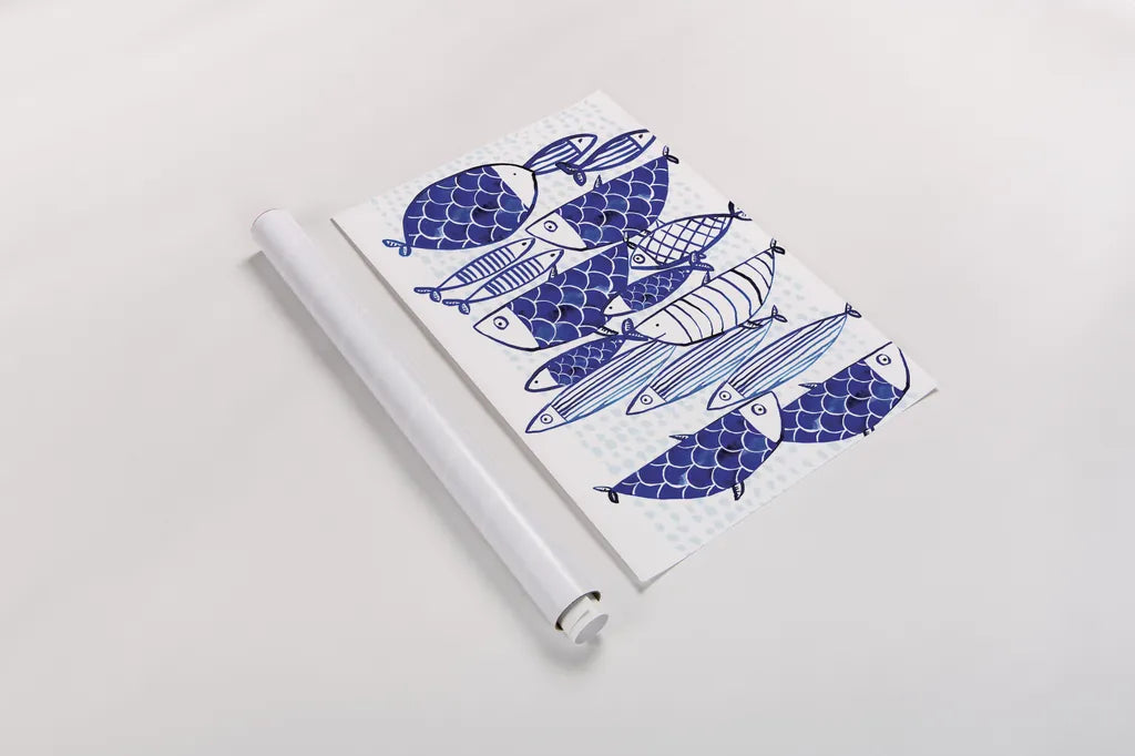 Blue Fish III by Mercedes Lopez Charro. shown as a rolled paper print. Available as archival giclee rolled canvas, fine art paper, or poster print. SKU 77495h.