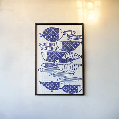 Blue Fish III by Mercedes Lopez Charro. shown as a paper print in a black flame. Available as a archival giclee rolled canvas, fine art paper, or poster print. SKU 77495h.