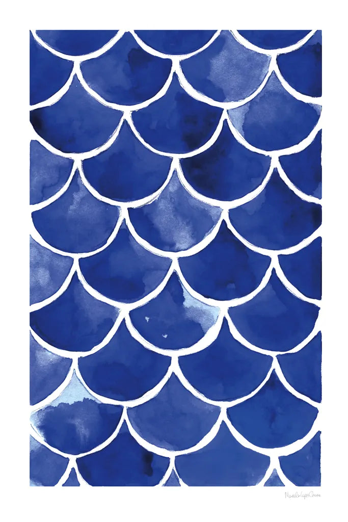 Blue Fish Waves by Mercedes Lopez Charro. SKU 77496h. Archival Giclee Fine art print for wall decor.