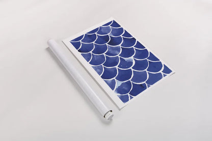 Blue Fish Waves by Mercedes Lopez Charro. shown as a rolled paper print. Available as archival giclee rolled canvas, fine art paper, or poster print. SKU 77496h.