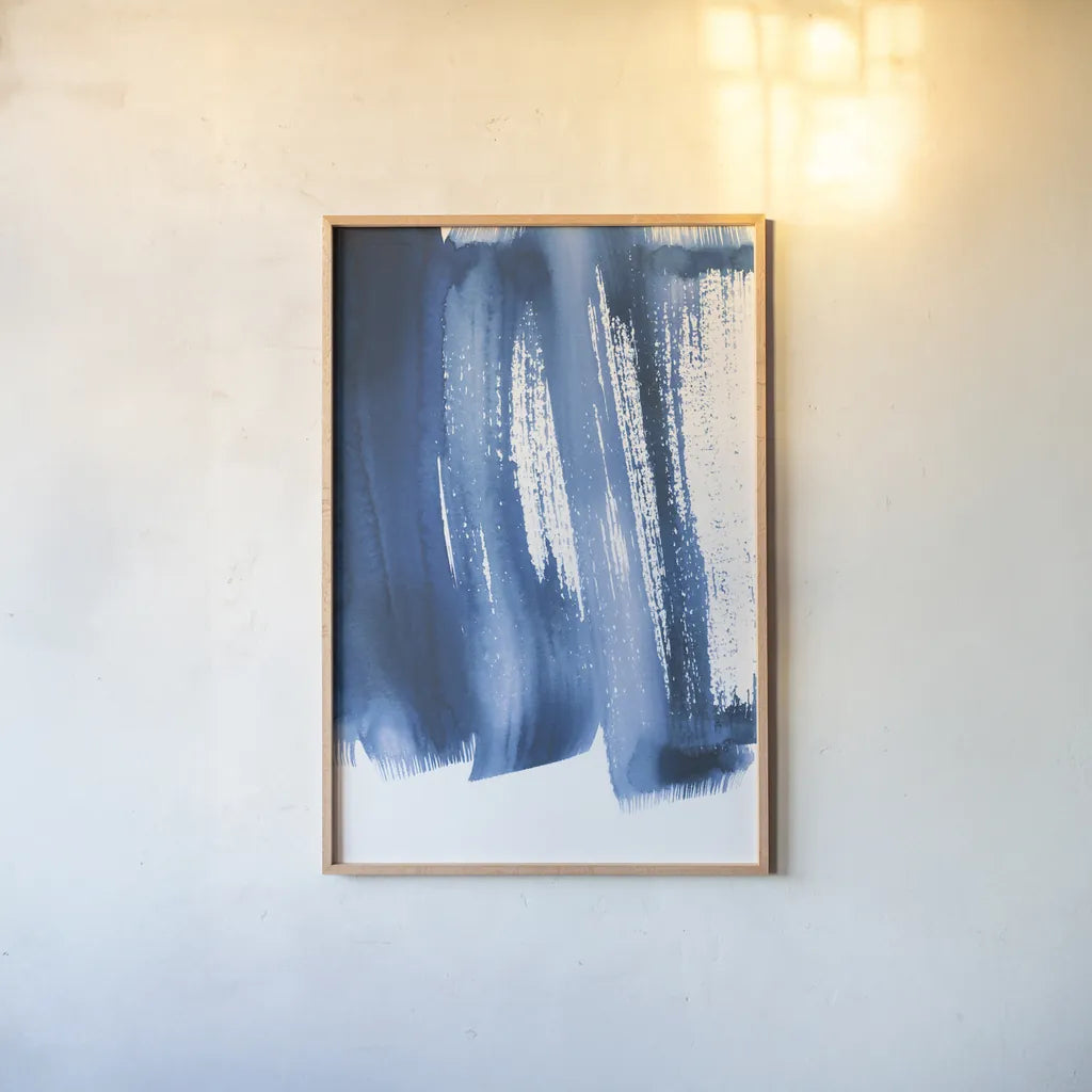 Bold Blue I by Mercedes Lopez Charro. shown as a paper print in a natural frame. Available as a archival giclee rolled canvas, fine art paper, or poster print. SKU 64826h.