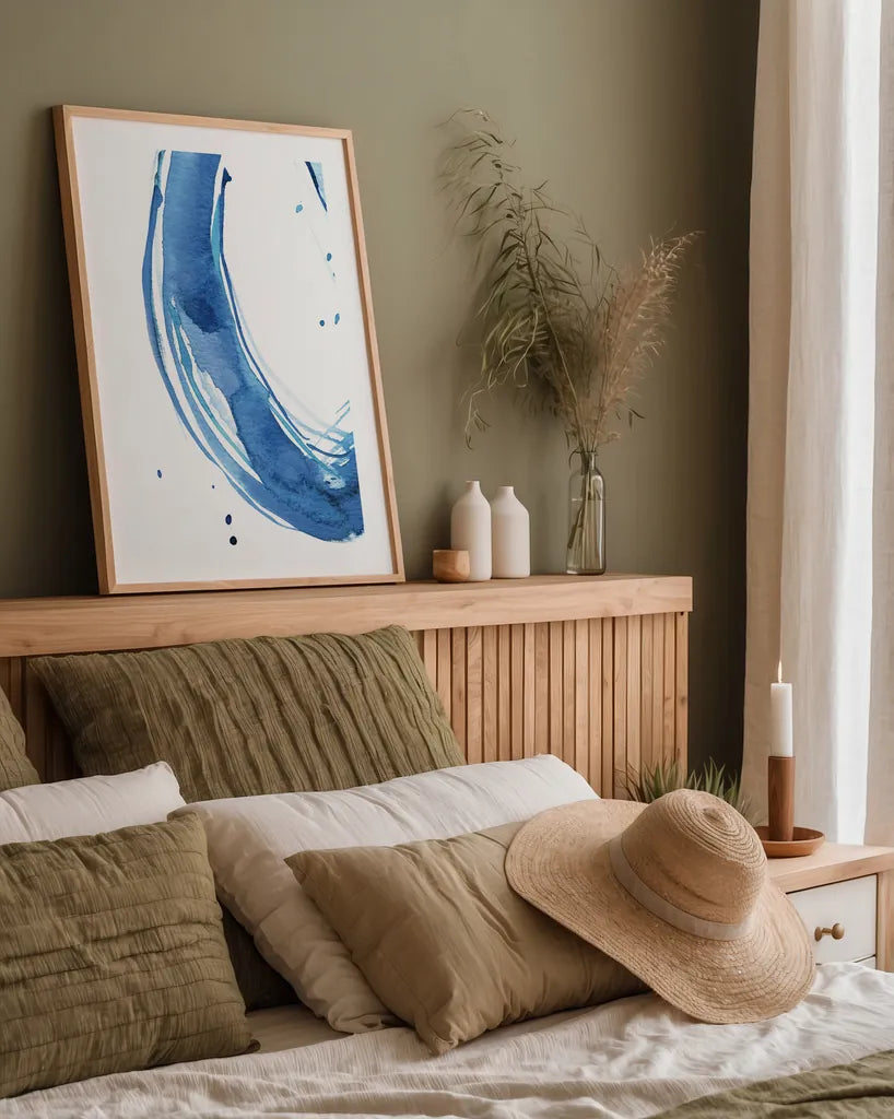 Bold Blue II by Mercedes Lopez Charro. shown as a paper print in a natural frame. Available as a archival giclee rolled canvas, fine art paper, or poster print. SKU 64827h.