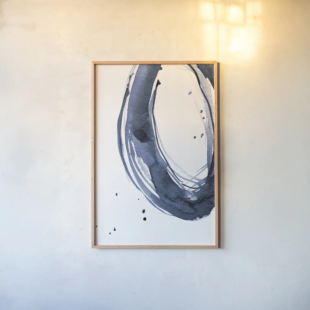 Bold Blue II Dark by Mercedes Lopez Charro. shown as a paper print in a natural frame. Available as a archival giclee rolled canvas, fine art paper, or poster print. SKU 90111h.