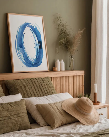 Bold Blue III by Mercedes Lopez Charro. shown as a paper print in a natural frame. Available as a archival giclee rolled canvas, fine art paper, or poster print. SKU 64828h.