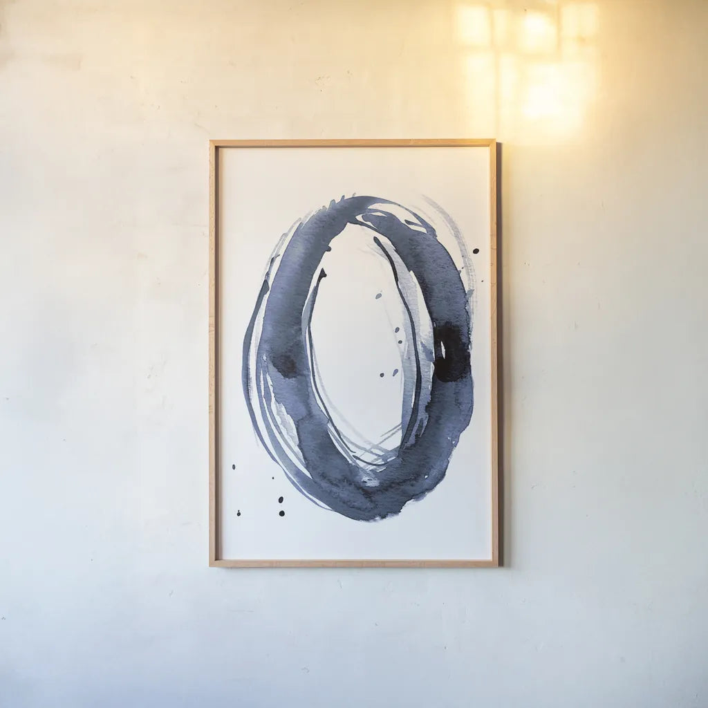 Bold Blue III Dark by Mercedes Lopez Charro. shown as a paper print in a natural frame. Available as a archival giclee rolled canvas, fine art paper, or poster print. SKU 90112h.