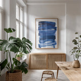 Bold Blue IV by Mercedes Lopez Charro. shown as a print in a natural wood frame in a dining room. Available as a archival giclee rolled canvas, fine art paper, or poster print. SKU 64829h.