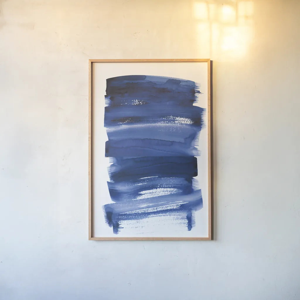 Bold Blue IV by Mercedes Lopez Charro. shown as a paper print in a natural frame. Available as a archival giclee rolled canvas, fine art paper, or poster print. SKU 64829h.
