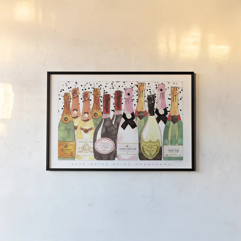 Bubbly by Mercedes Lopez Charro. shown as a paper print in a black flame. Available as a archival giclee rolled canvas, fine art paper, or poster print. SKU 93249i.