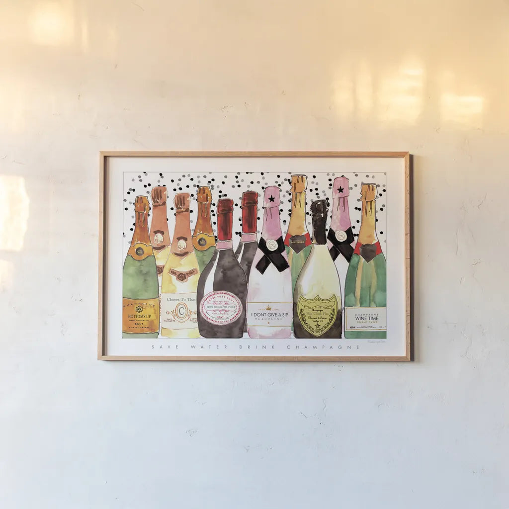 Bubbly by Mercedes Lopez Charro. shown as a paper print in a natural frame. Available as a archival giclee rolled canvas, fine art paper, or poster print. SKU 93249i.