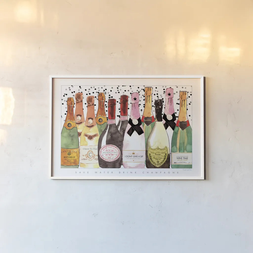 Bubbly by Mercedes Lopez Charro. shown as a paper print in a white frame. Available as a archival giclee rolled canvas, fine art paper, or poster print. SKU 93249i.