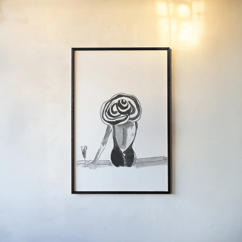 By the Pool by Mercedes Lopez Charro. shown as a paper print in a black flame. Available as a archival giclee rolled canvas, fine art paper, or poster print. SKU 73177h.