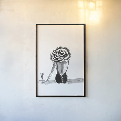 By the Pool by Mercedes Lopez Charro. shown as a paper print in a black flame. Available as a archival giclee rolled canvas, fine art paper, or poster print. SKU 73177h.