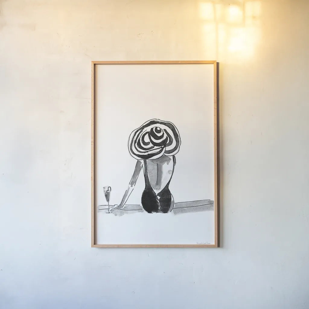 By the Pool by Mercedes Lopez Charro. shown as a paper print in a natural frame. Available as a archival giclee rolled canvas, fine art paper, or poster print. SKU 73177h.