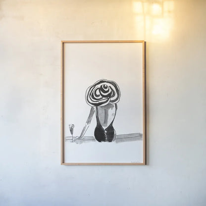 By the Pool by Mercedes Lopez Charro. shown as a paper print in a natural frame. Available as a archival giclee rolled canvas, fine art paper, or poster print. SKU 73177h.