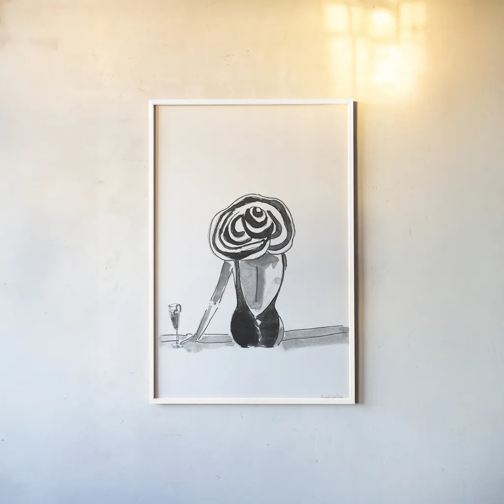 By the Pool by Mercedes Lopez Charro. shown as a paper print in a white frame. Available as a archival giclee rolled canvas, fine art paper, or poster print. SKU 73177h.