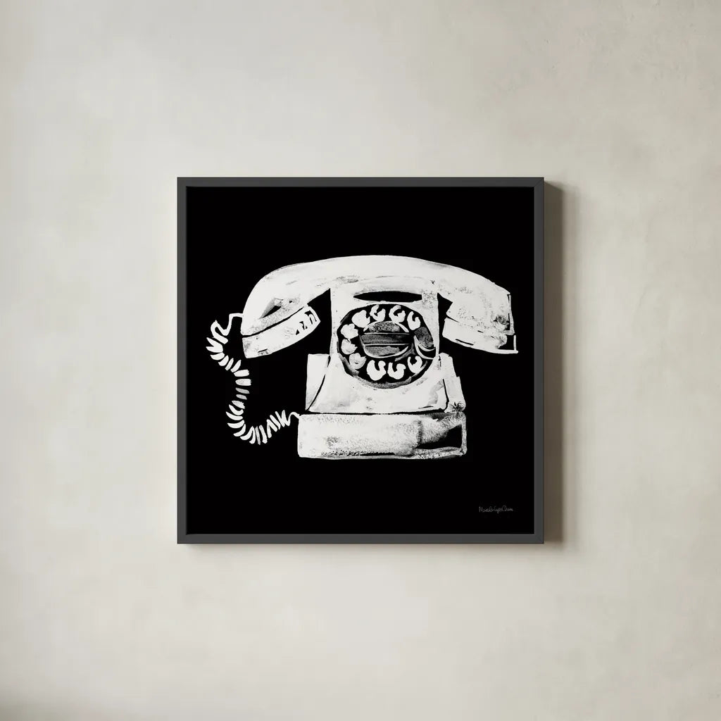 Call Me by Mercedes Lopez Charro. Shown in a sleek black glass frame for a contemporary gallery look. Available as an archival giclee rolled canvas, fine art paper, or poster print. SKU 73179a.