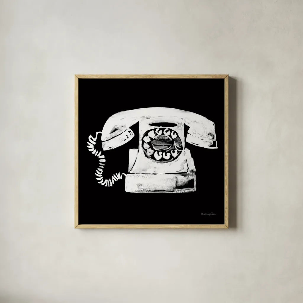 Call Me by Mercedes Lopez Charro. Shown in a natural wood glass frame for a timeless modern aesthetic. Available as an archival giclee rolled canvas, fine art paper, or poster print. SKU 73179a.