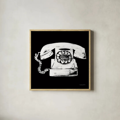 Call Me by Mercedes Lopez Charro. Shown in a natural wood glass frame for a timeless modern aesthetic. Available as an archival giclee rolled canvas, fine art paper, or poster print. SKU 73179a.