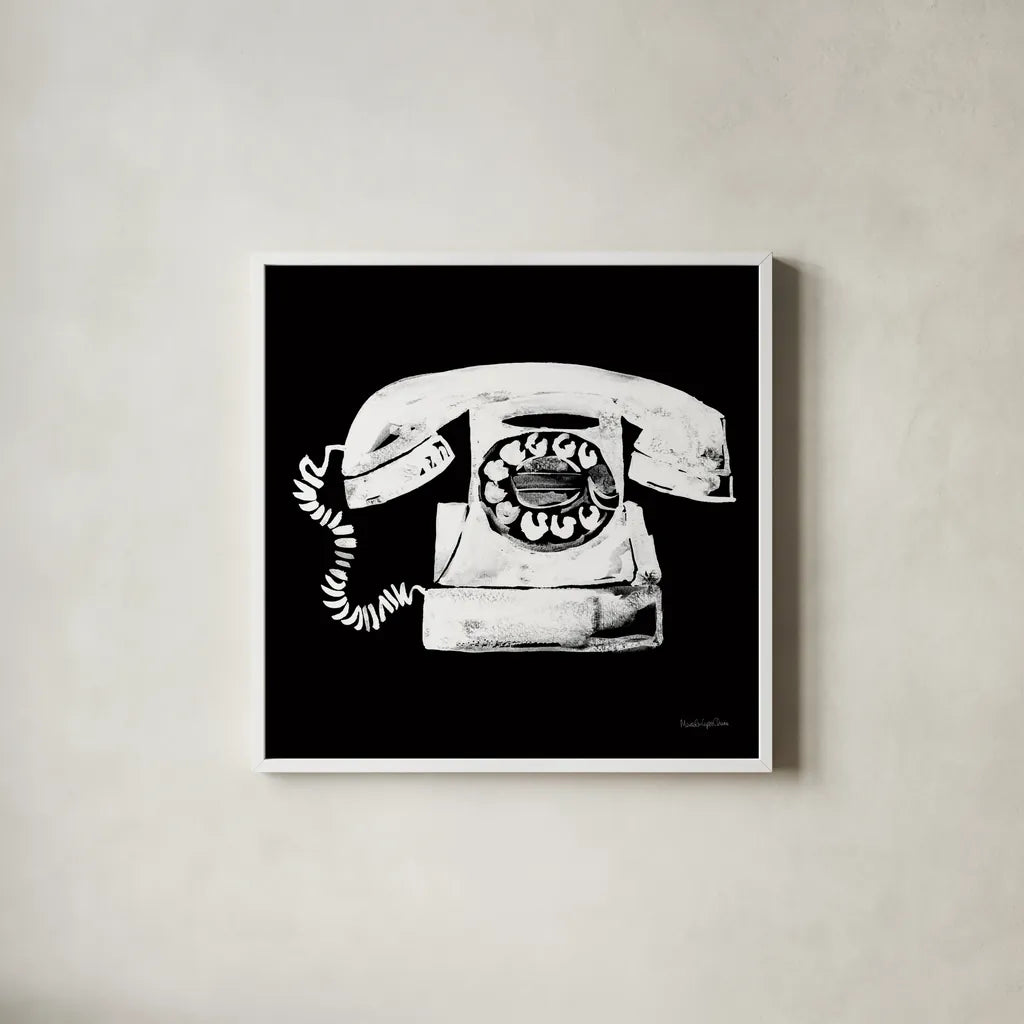 Call Me by Mercedes Lopez Charro. Shown in a crisp white glass frame for a clean and minimalist style. Available as an archival giclee rolled canvas, fine art paper, or poster print. SKU 73179a.