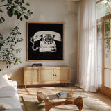 Call Me by Mercedes Lopez Charro. Shown in a natural wood frame in a cozy modern living room. Available as an archival giclee rolled canvas, fine art paper, or poster print. SKU 73179a.