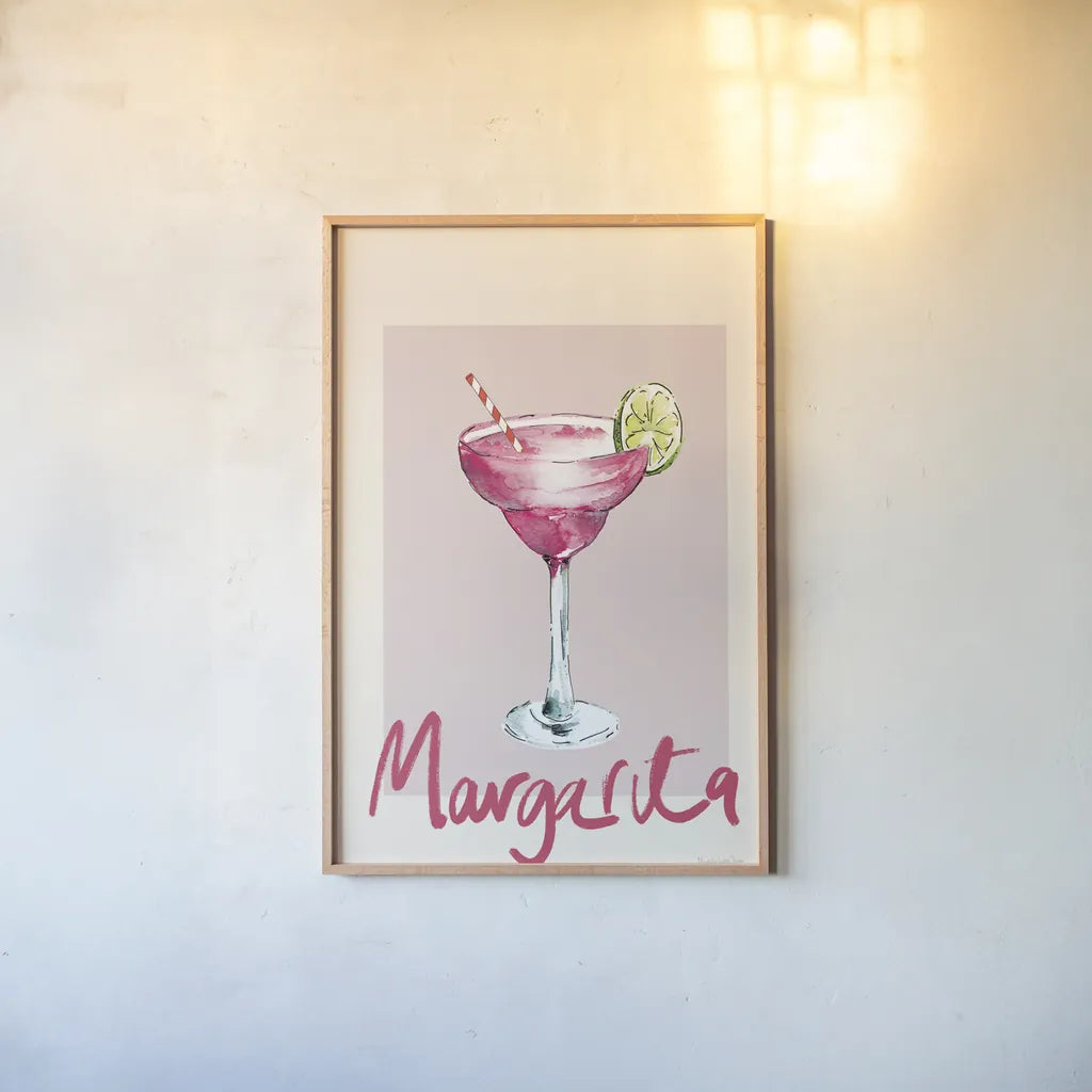 Cheers I by Mercedes Lopez Charro. shown as a paper print in a natural frame. Available as a archival giclee rolled canvas, fine art paper, or poster print. SKU 87162h.