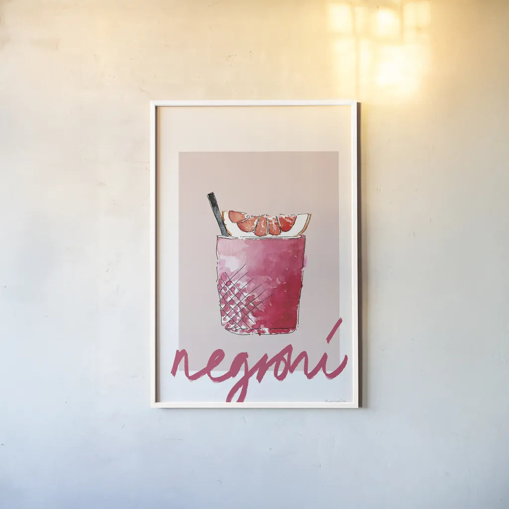 Cheers I on White by Mercedes Lopez Charro. shown as a paper print in a white frame. Available as a archival giclee rolled canvas, fine art paper, or poster print. SKU 91157h.