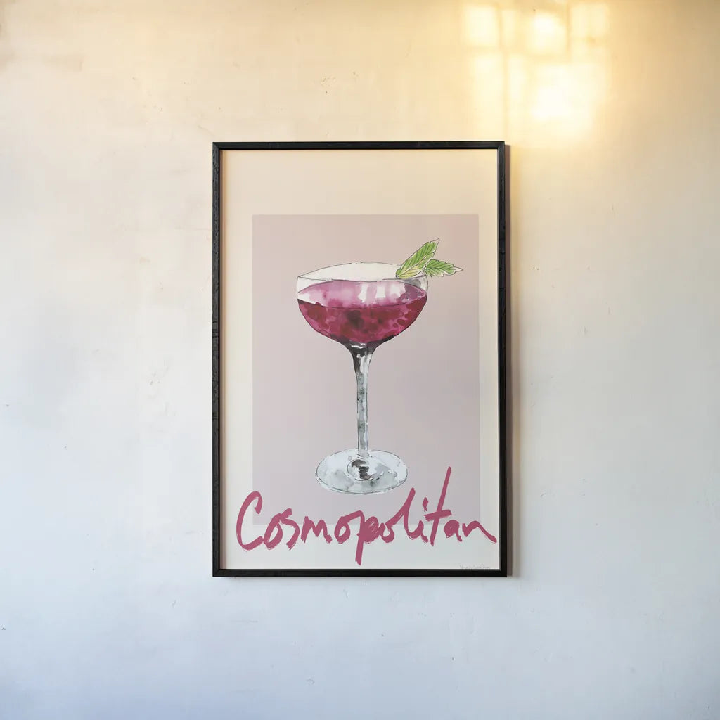 Cheers II by Mercedes Lopez Charro. shown as a paper print in a black flame. Available as a archival giclee rolled canvas, fine art paper, or poster print. SKU 85673h.