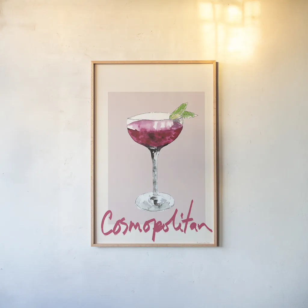 Cheers II by Mercedes Lopez Charro. shown as a paper print in a natural frame. Available as a archival giclee rolled canvas, fine art paper, or poster print. SKU 85673h.