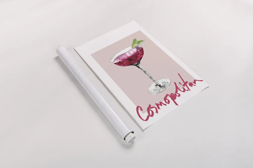 Cheers II on White by Mercedes Lopez Charro. shown as a rolled paper print. Available as archival giclee rolled canvas, fine art paper, or poster print. SKU 91158h.