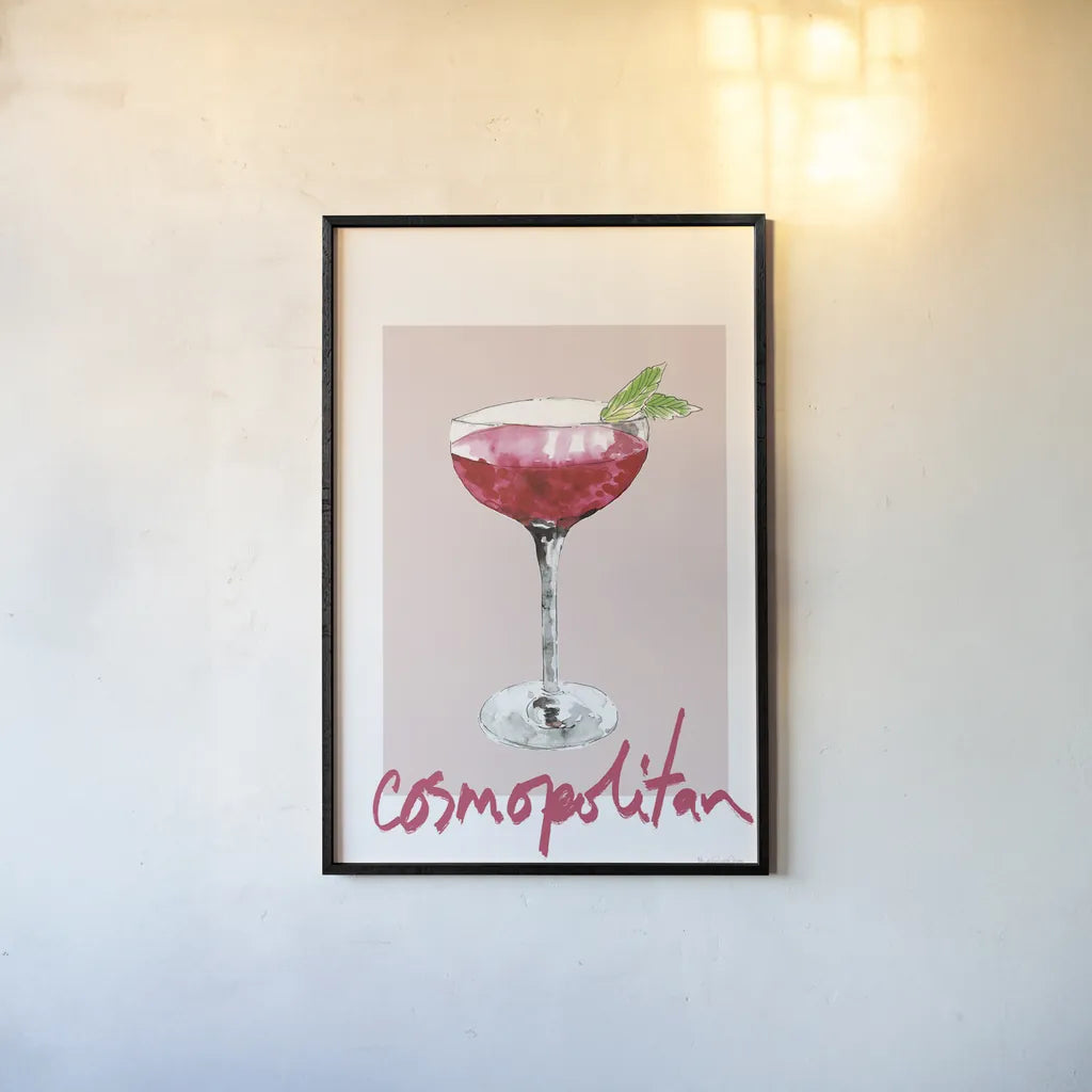 Cheers II on White v2 by Mercedes Lopez Charro. shown as a paper print in a black flame. Available as a archival giclee rolled canvas, fine art paper, or poster print. SKU 91308h.