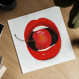Cherry Lips by Mercedes Lopez Charro. Shown as a detailed flat fine art print, highlighting archival giclee quality. Available as an archival giclee rolled canvas, fine art paper, or poster print. SKU 65694a.