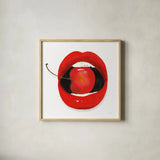 Cherry Lips by Mercedes Lopez Charro. Shown in a natural wood glass frame for a timeless modern aesthetic. Available as an archival giclee rolled canvas, fine art paper, or poster print. SKU 65694a.