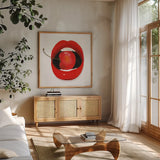 Cherry Lips by Mercedes Lopez Charro. Shown in a natural wood frame in a cozy modern living room. Available as an archival giclee rolled canvas, fine art paper, or poster print. SKU 65694a.