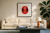 Cherry Lips by Mercedes Lopez Charro. Displayed in a glass frame with matte in a clean modern living room. Available as an archival giclee rolled canvas, fine art paper, or poster print. SKU 65694a.