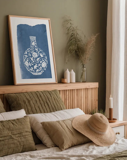 Chinese Vase I by Mercedes Lopez Charro. shown as a paper print in a natural frame. Available as a archival giclee rolled canvas, fine art paper, or poster print. SKU 64226h.