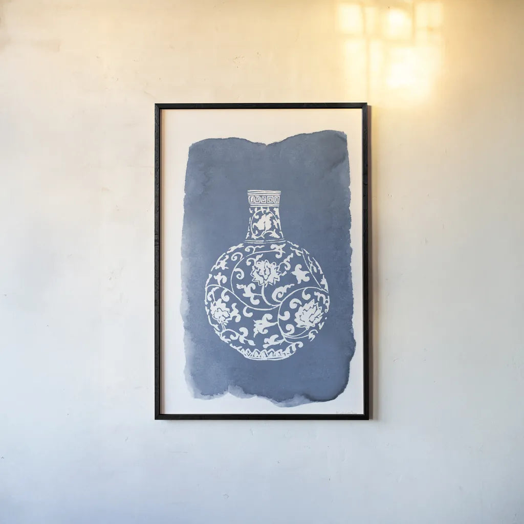 Chinese Vase I by Mercedes Lopez Charro. shown as a paper print in a black flame. Available as a archival giclee rolled canvas, fine art paper, or poster print. SKU 64226h.
