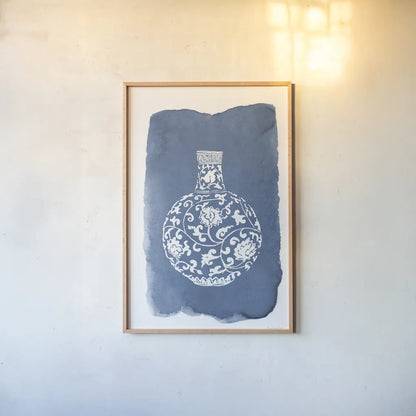 Chinese Vase I by Mercedes Lopez Charro. shown as a paper print in a natural frame. Available as a archival giclee rolled canvas, fine art paper, or poster print. SKU 64226h.