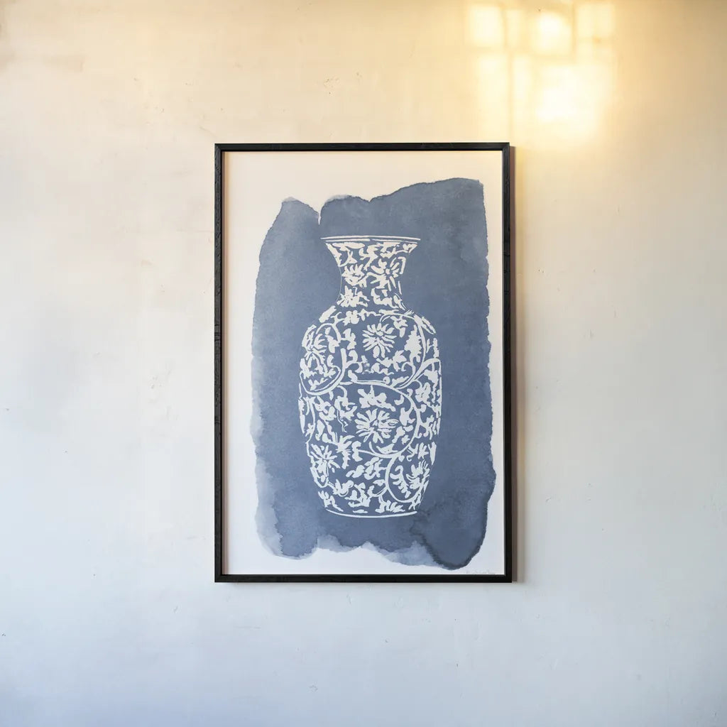 Chinese Vase II by Mercedes Lopez Charro. shown as a paper print in a black flame. Available as a archival giclee rolled canvas, fine art paper, or poster print. SKU 64227h.