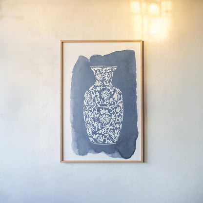 Chinese Vase II by Mercedes Lopez Charro. shown as a paper print in a natural frame. Available as a archival giclee rolled canvas, fine art paper, or poster print. SKU 64227h.