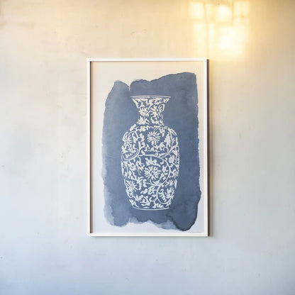Chinese Vase II by Mercedes Lopez Charro. shown as a paper print in a white frame. Available as a archival giclee rolled canvas, fine art paper, or poster print. SKU 64227h.