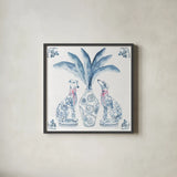 Chinoiserie Dogs I by Mercedes Lopez Charro. Shown in a sleek black glass frame for a contemporary gallery look. Available as an archival giclee rolled canvas, fine art paper, or poster print. SKU 94607a.